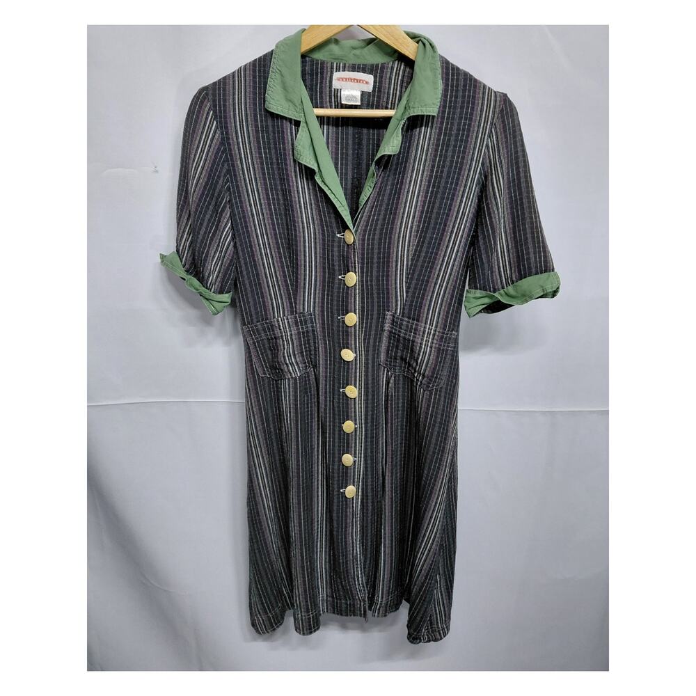 SOLSTICE Small Striped Linen Blend Dress Green Collar Size Short Size Small